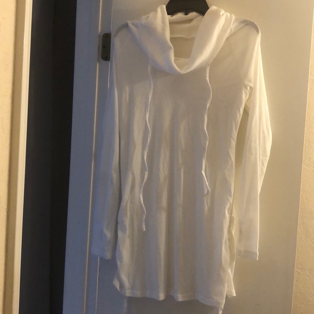 White big collar long sleeve draw tie sides dress